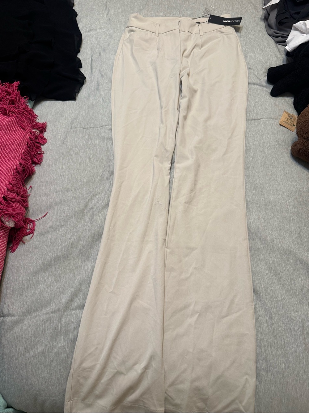 Women's Wide-Leg Cream Dress Pants